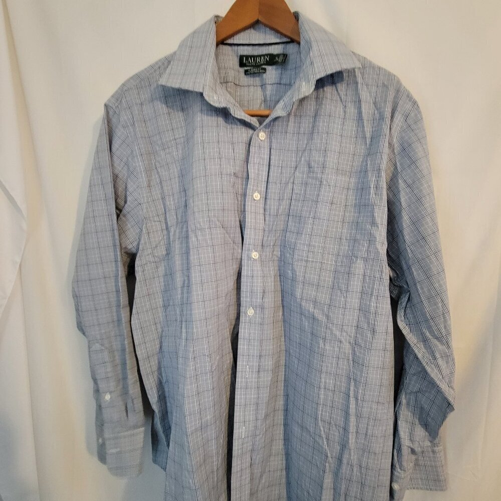 Men's Ralph Lauren Dress Shirt Blue Purple Plaid No Iron ‎ Classic 18 34/
